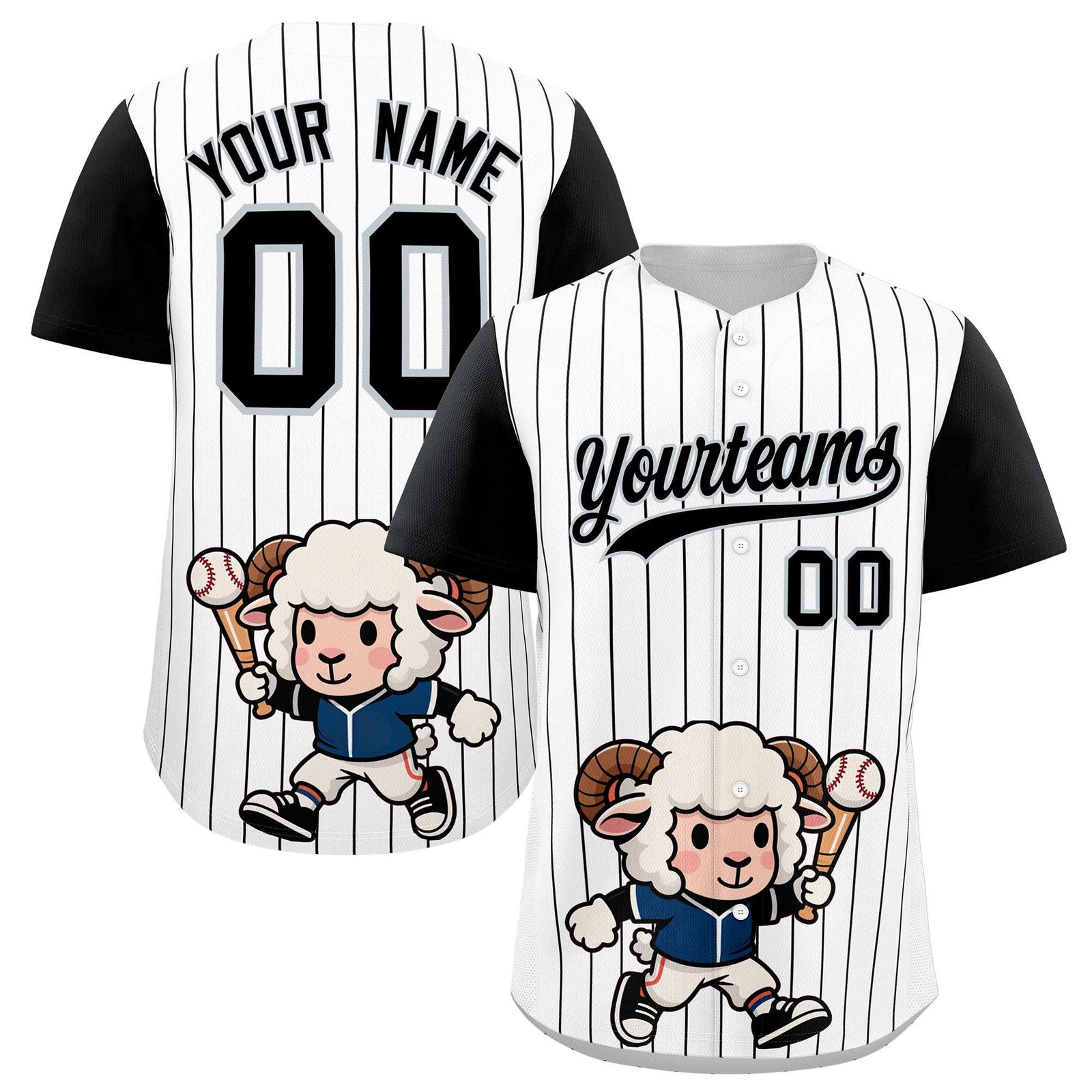 Custom White Black Stripe Animals Graffiti Pattern Raglan Sleeves Authentic Baseball Jersey