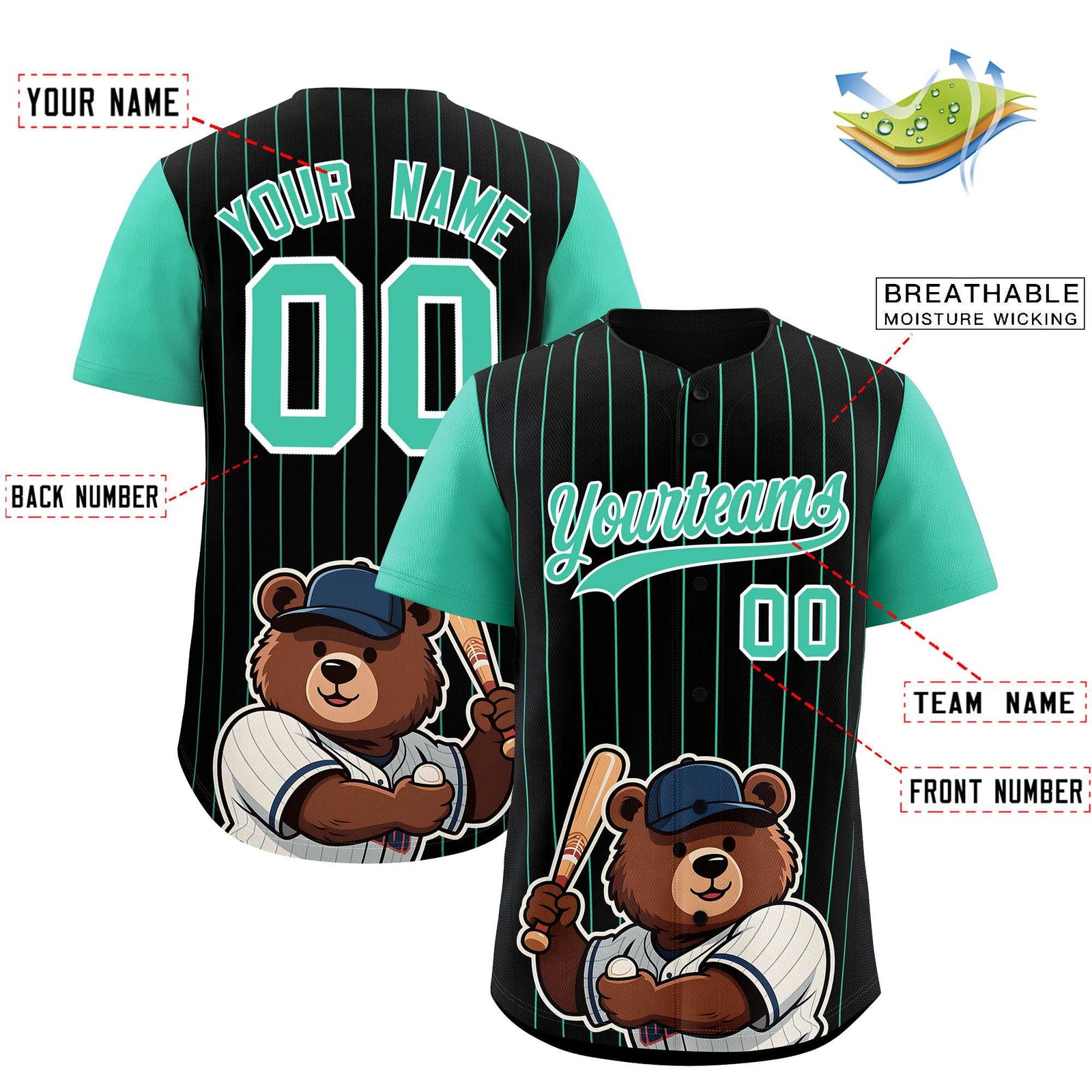 Custom Black Bright Green Stripe Animals Graffiti Pattern Raglan Sleeves Authentic Baseball Jersey