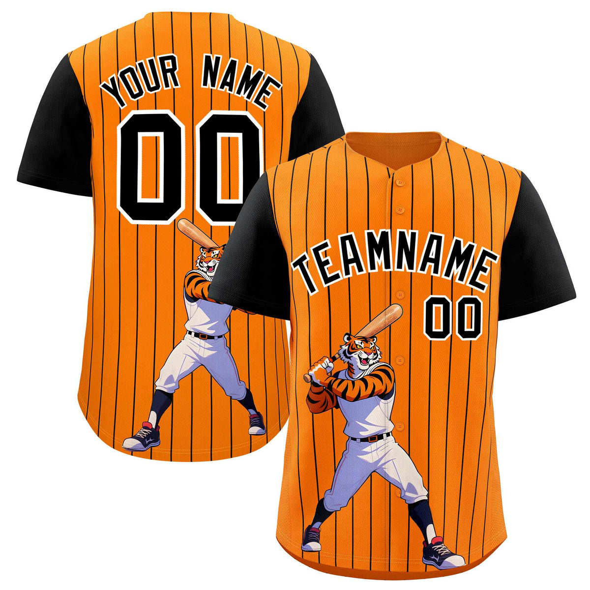 Custom Orange Black Stripe Animals Graffiti Pattern Raglan Sleeves Authentic Baseball Jersey