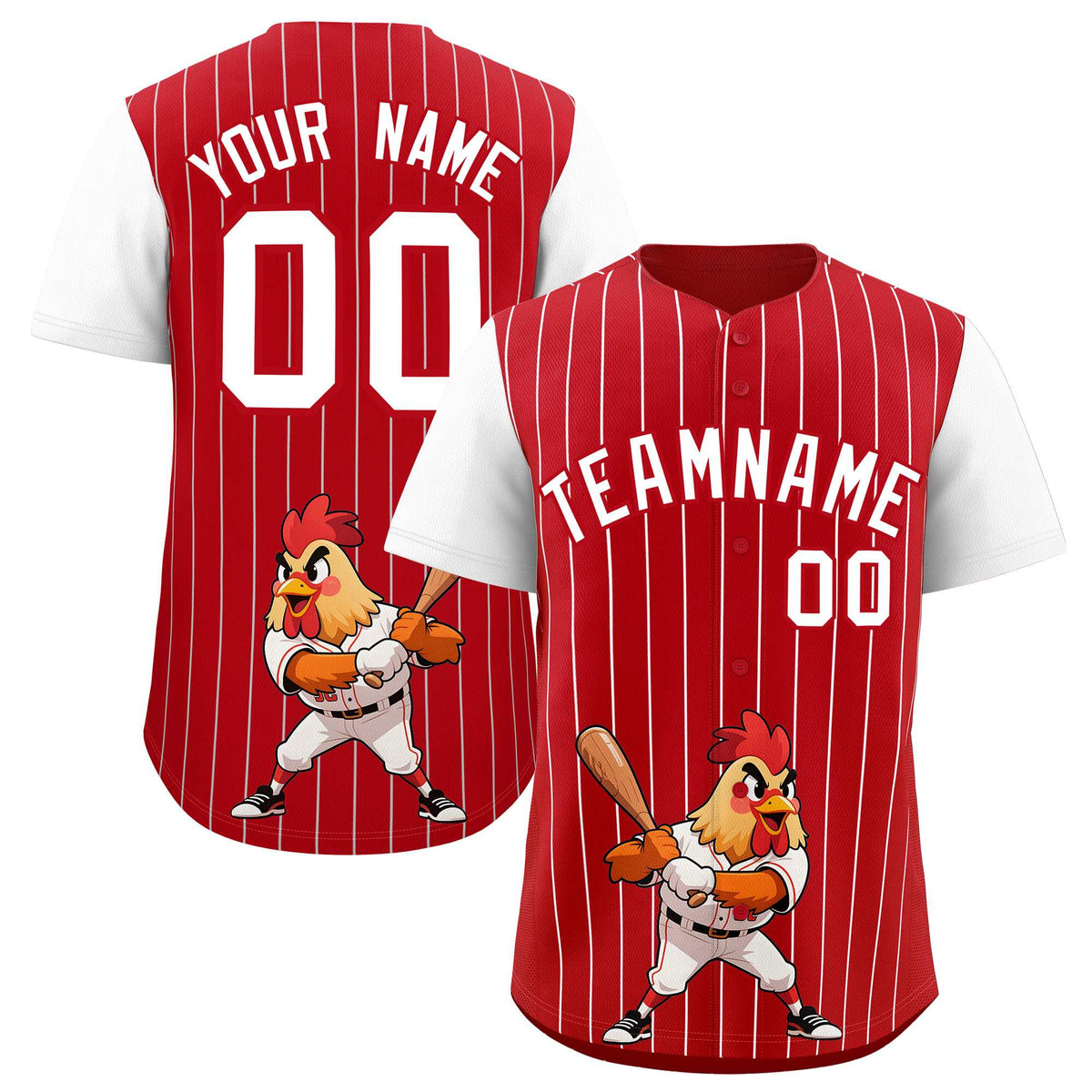 Custom Red White Stripe Animals Graffiti Pattern Raglan Sleeves Authentic Baseball Jersey