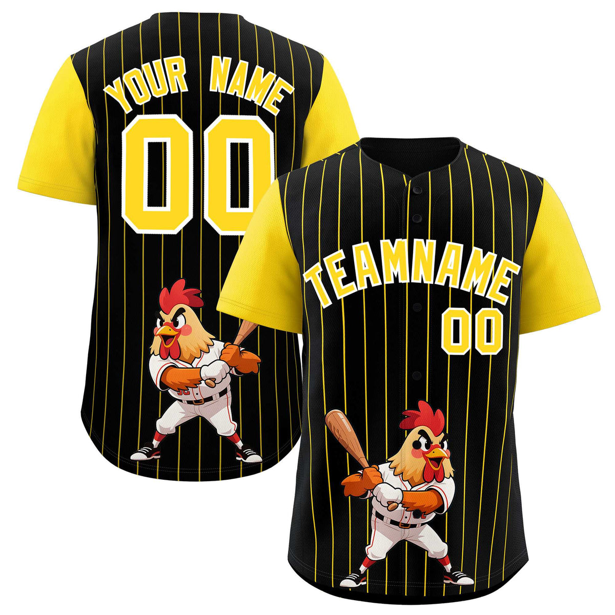Custom Black Gold Stripe Animals Graffiti Pattern Raglan Sleeves Authentic Baseball Jersey