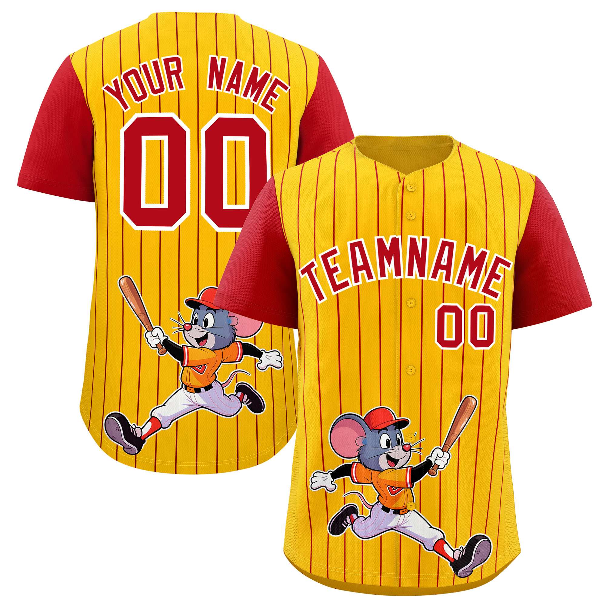 Custom Yellow Red Stripe Animals Graffiti Pattern Raglan Sleeves Authentic Baseball Jersey
