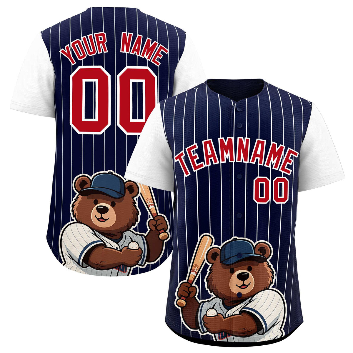 Custom Navy White Stripe Animals Graffiti Pattern Raglan Sleeves Authentic Baseball Jersey