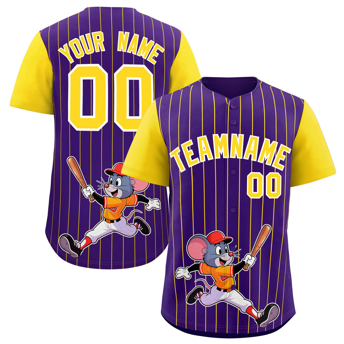 Custom Purple Gold Stripe Animals Graffiti Pattern Raglan Sleeves Authentic Baseball Jersey