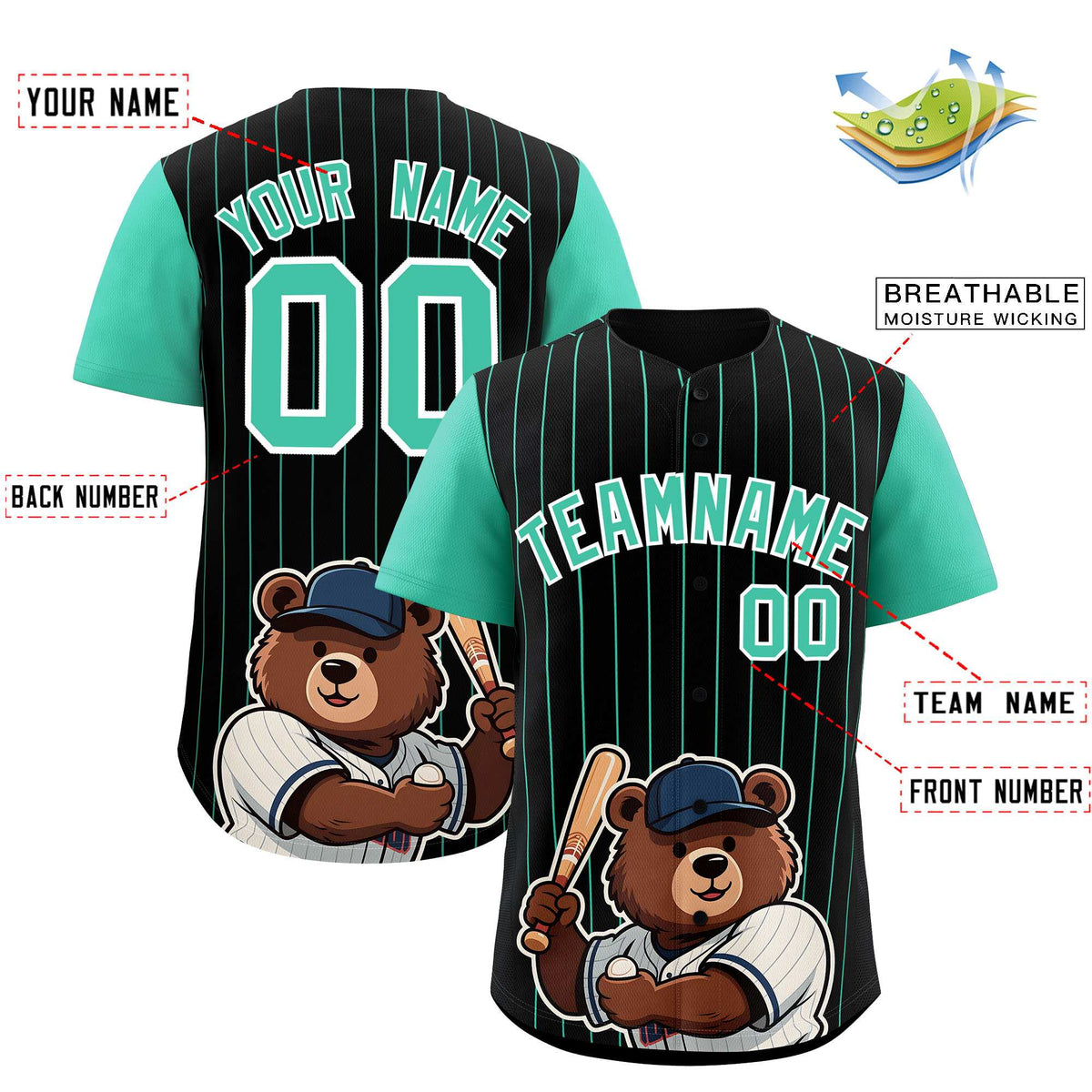 Custom Black Bright Green Stripe Animals Graffiti Pattern Raglan Sleeves Authentic Baseball Jersey