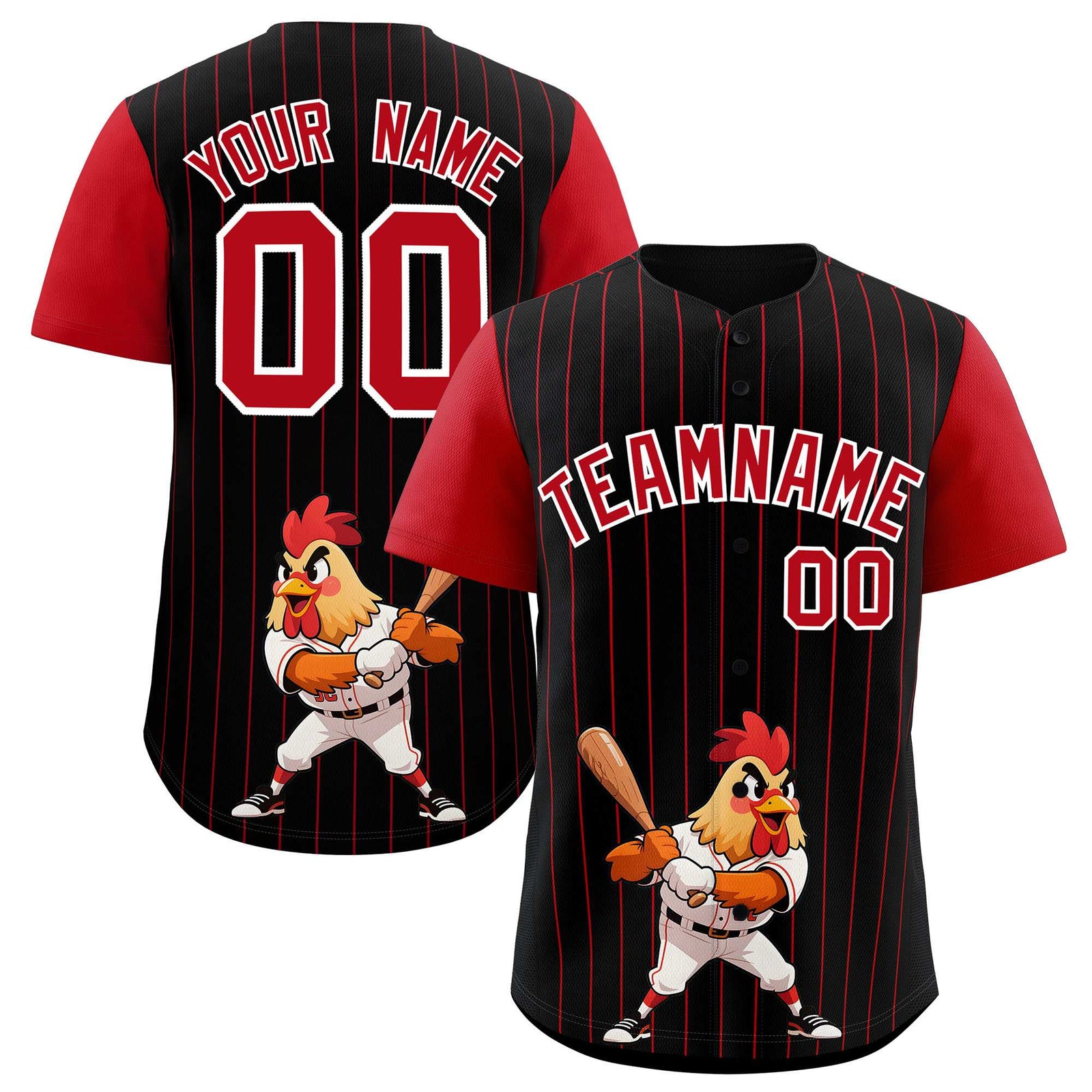 Custom Black Red Stripe Animals Graffiti Pattern Raglan Sleeves Authentic Baseball Jersey