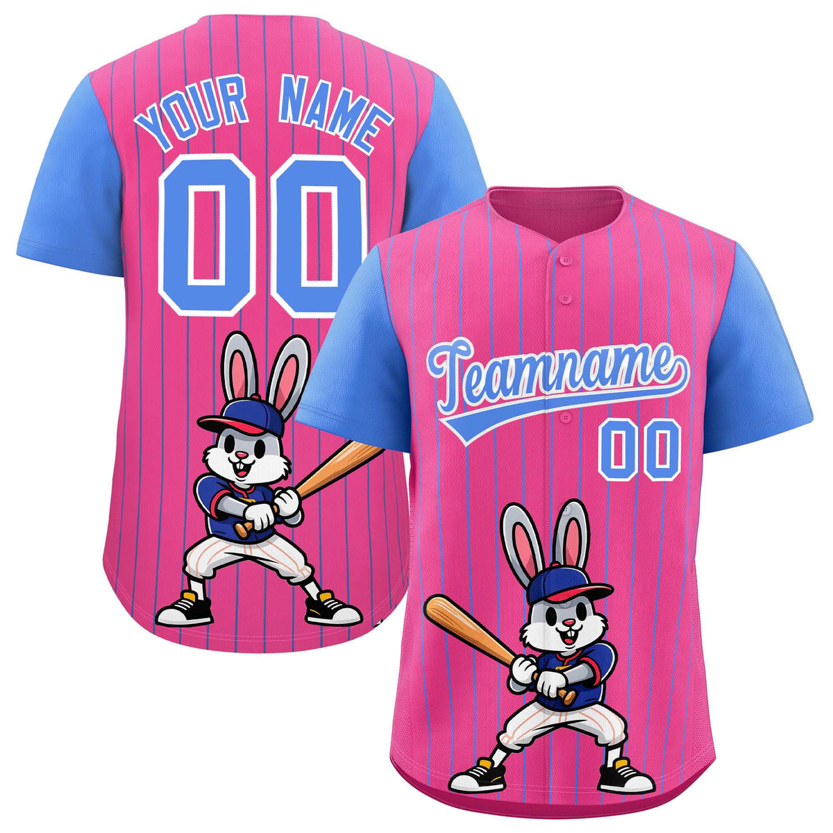 Custom Pink Light Blue Stripe Animals Graffiti Pattern Raglan Sleeves Authentic Baseball Jersey