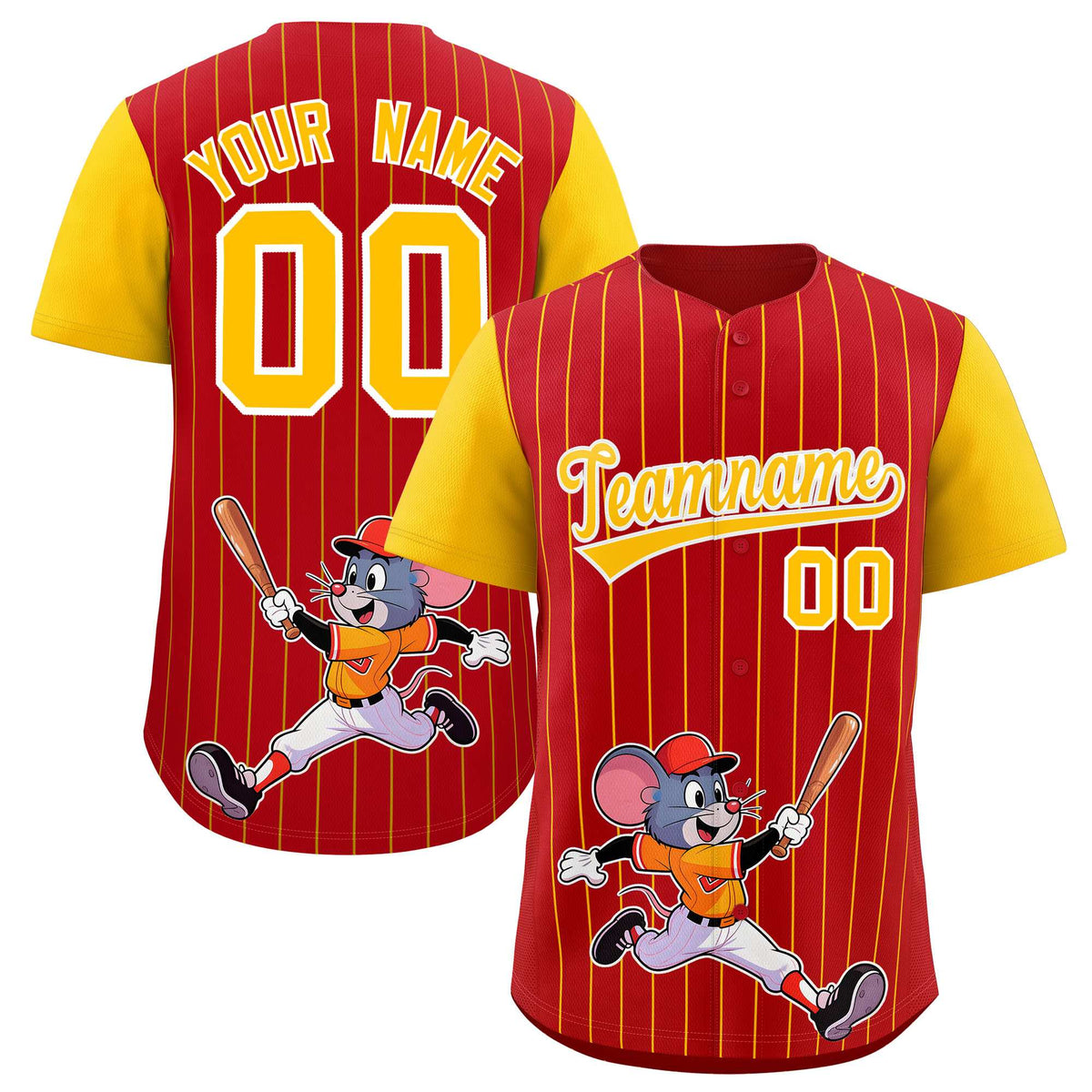 Custom Red Yellow Stripe Animals Graffiti Pattern Raglan Sleeves Authentic Baseball Jersey