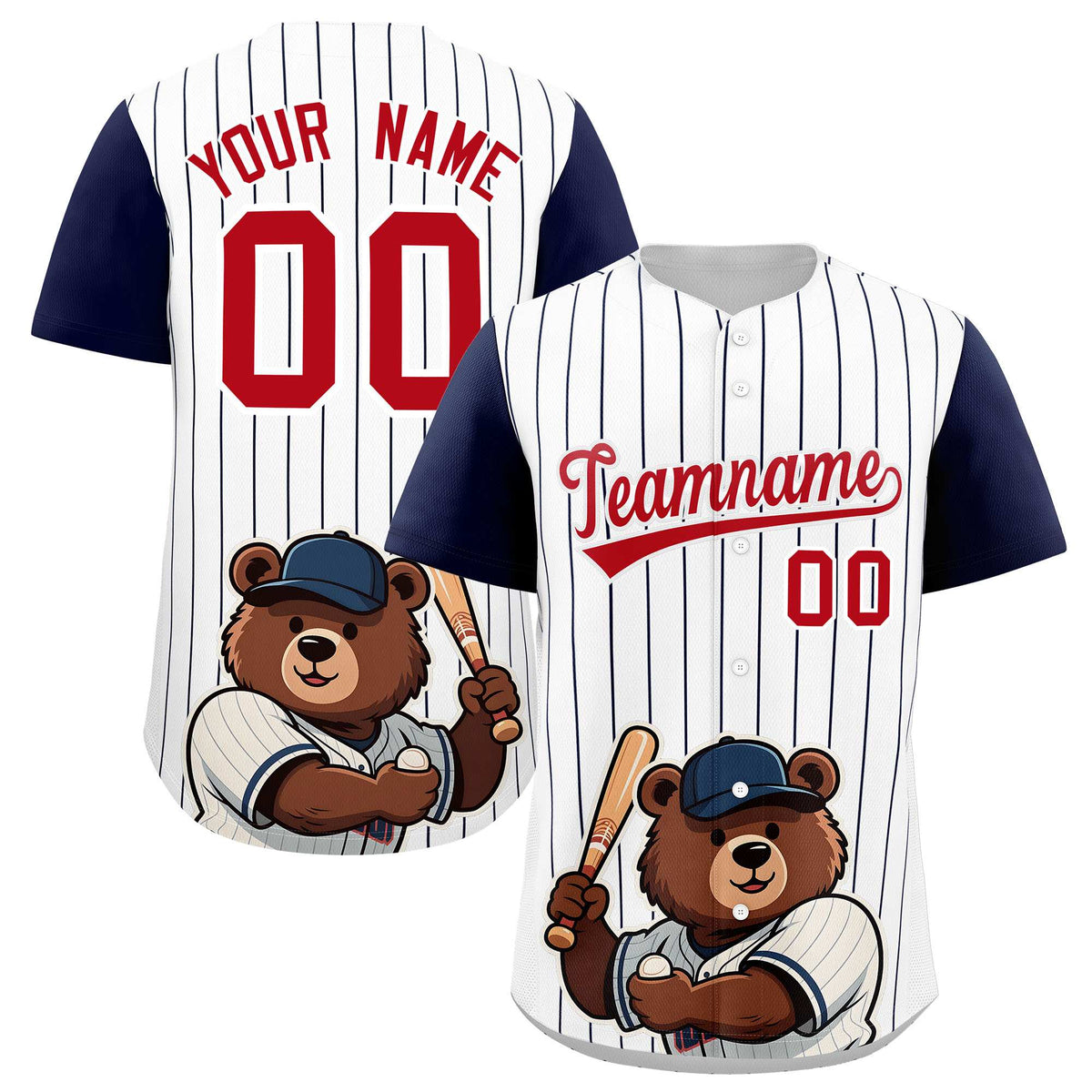 Custom White Navy Stripe Animals Graffiti Pattern Raglan Sleeves Authentic Baseball Jersey