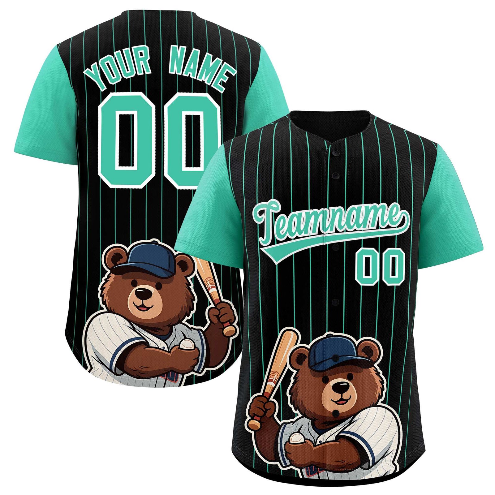Custom Black Bright Green Stripe Animals Graffiti Pattern Raglan Sleeves Authentic Baseball Jersey