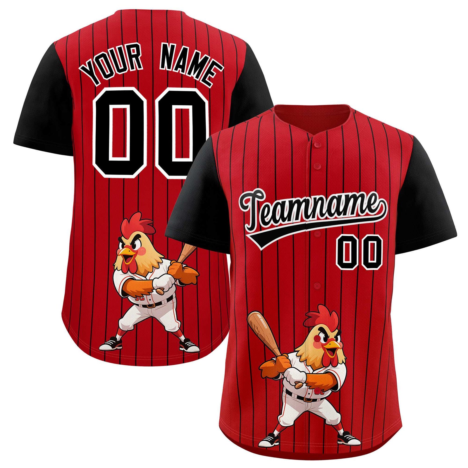 Custom Red Black Stripe Animals Graffiti Pattern Raglan Sleeves Authentic Baseball Jersey