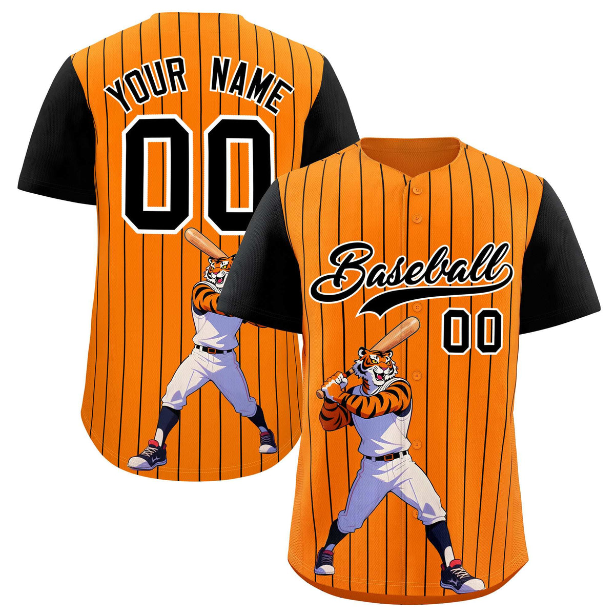 Custom Orange Black Stripe Animals Graffiti Pattern Raglan Sleeves Authentic Baseball Jersey