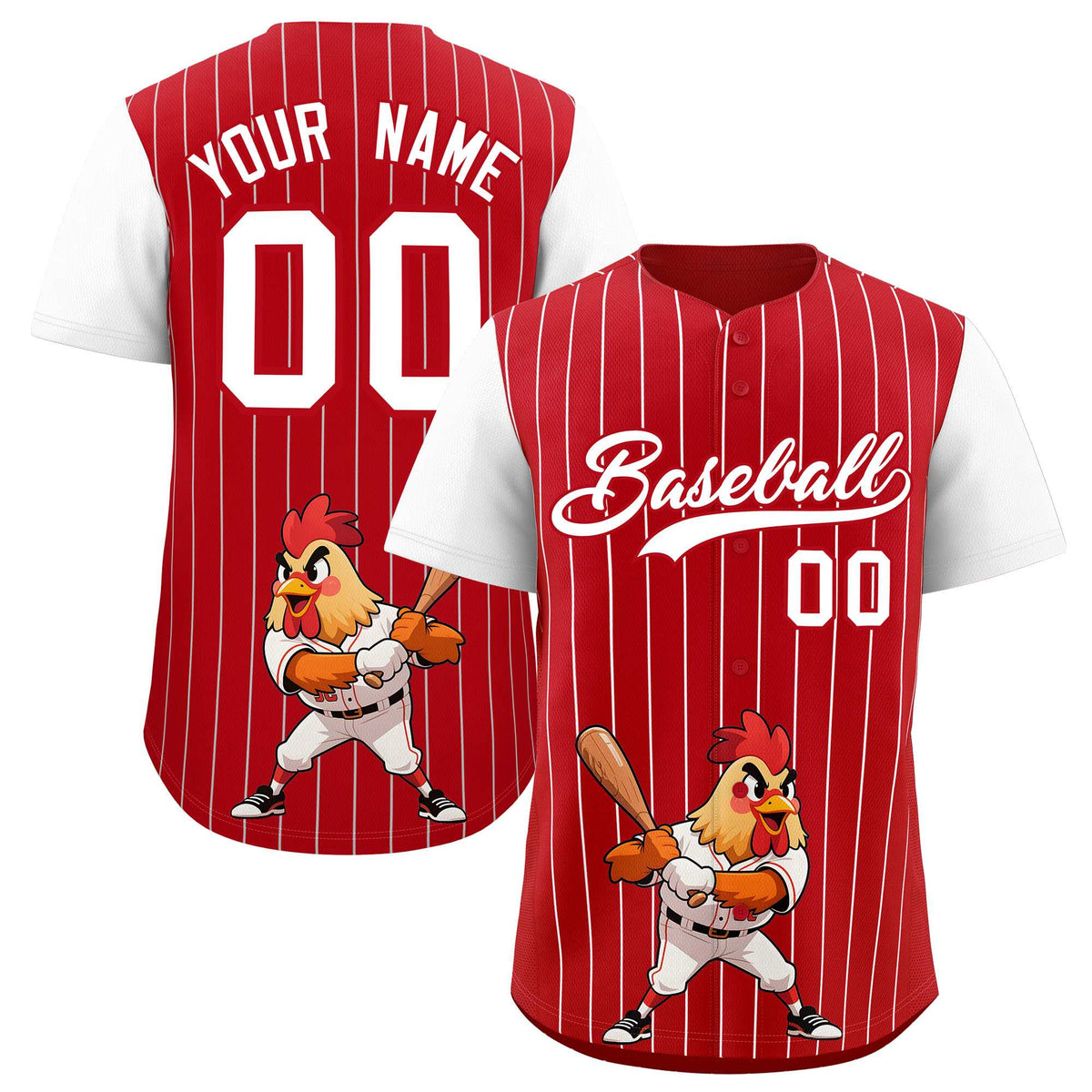 Custom Red White Stripe Animals Graffiti Pattern Raglan Sleeves Authentic Baseball Jersey