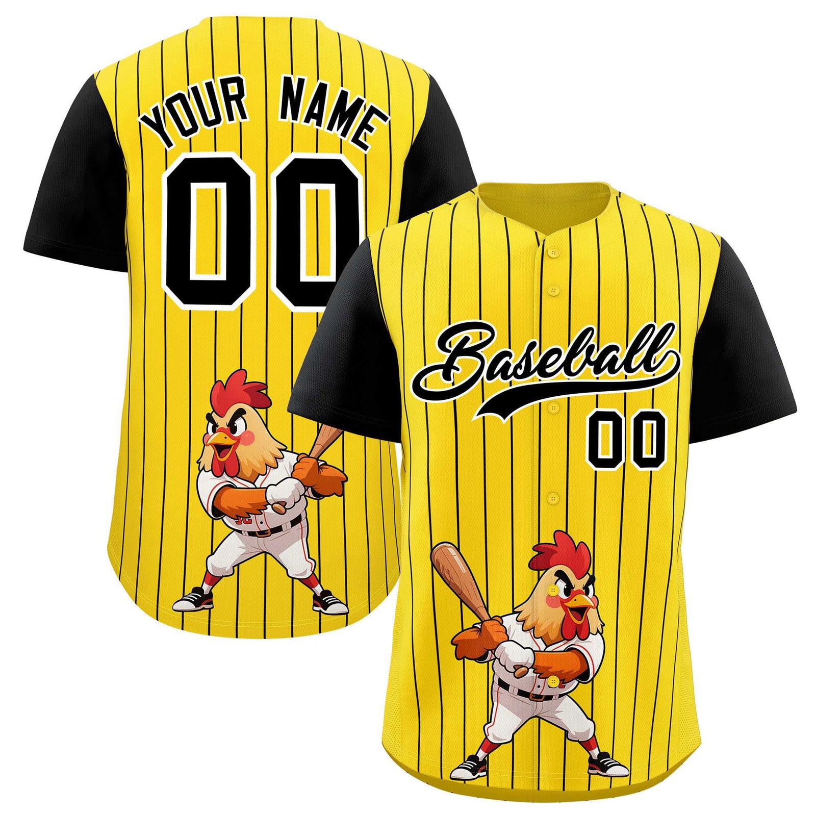Custom Gold Black Stripe Animals Graffiti Pattern Raglan Sleeves Authentic Baseball Jersey