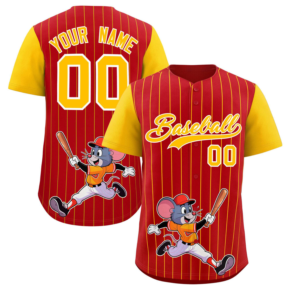 Custom Red Yellow Stripe Animals Graffiti Pattern Raglan Sleeves Authentic Baseball Jersey