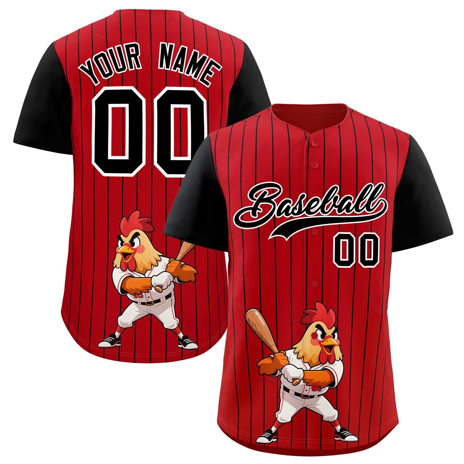 Custom Red Black Stripe Animals Graffiti Pattern Raglan Sleeves Authentic Baseball Jersey