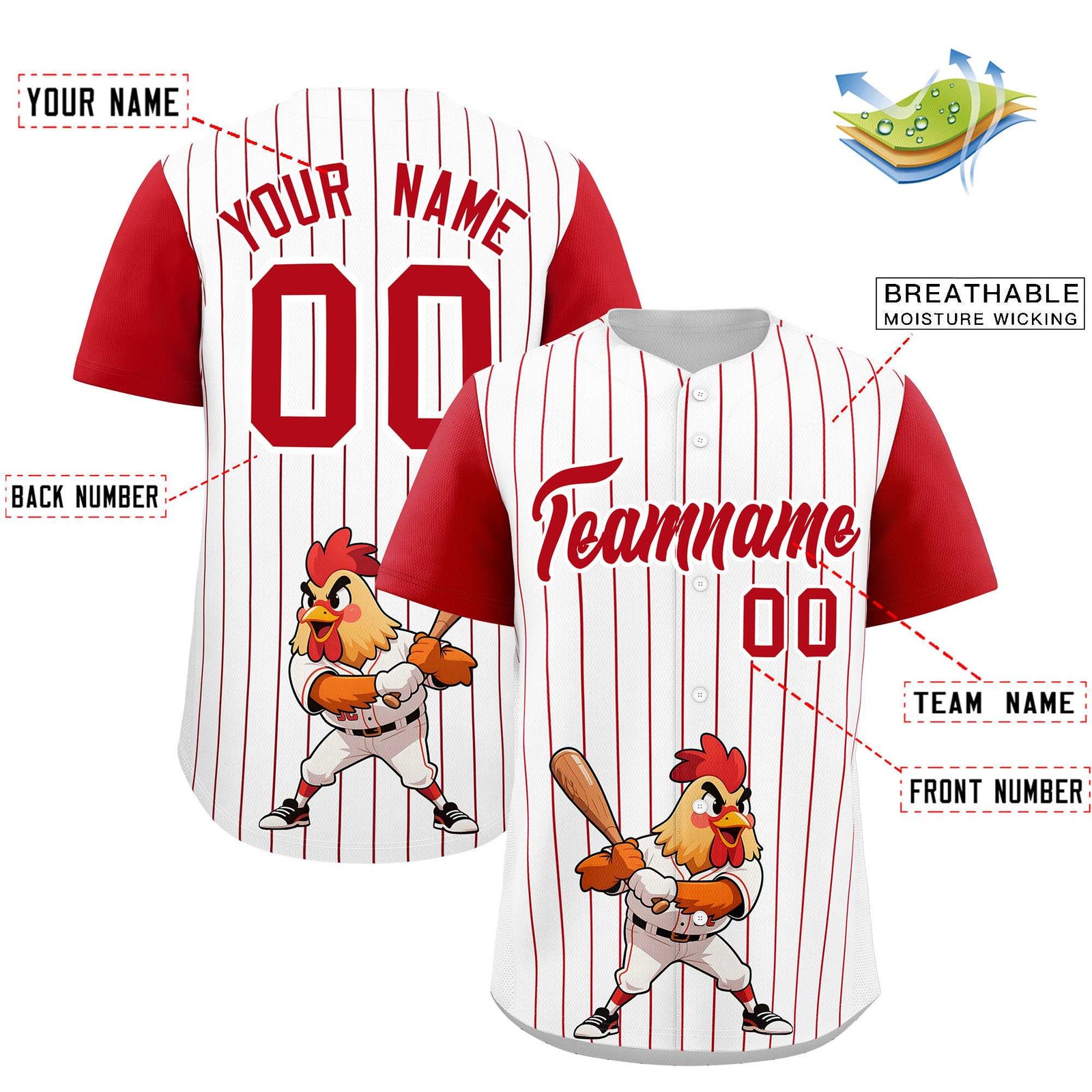Custom White Red Stripe Animals Graffiti Pattern Raglan Sleeves Authentic Baseball Jersey
