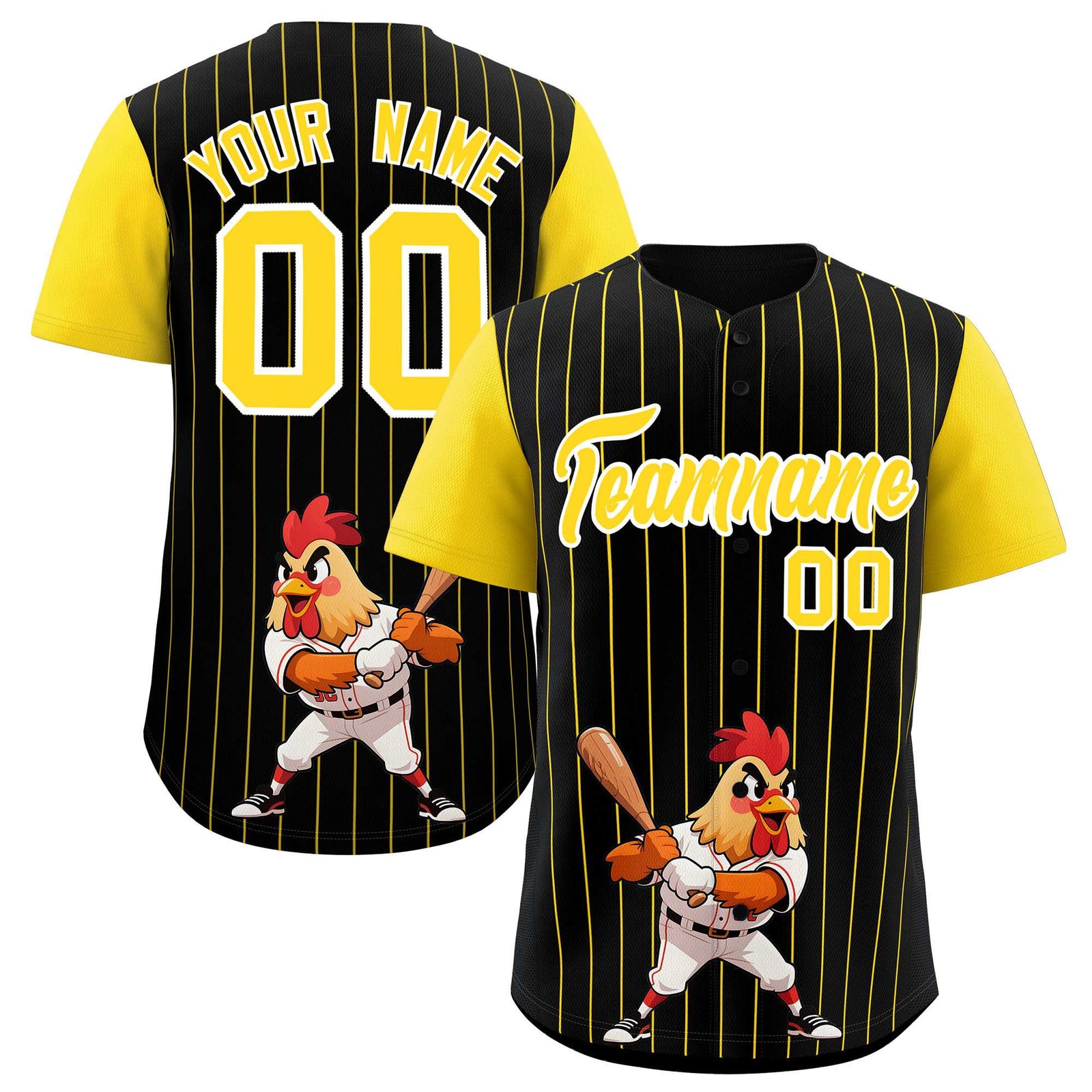 Custom Black Gold Stripe Animals Graffiti Pattern Raglan Sleeves Authentic Baseball Jersey