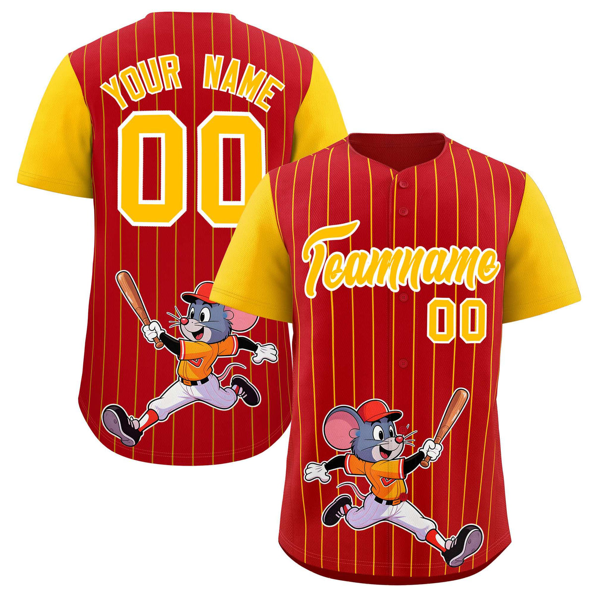 Custom Red Yellow Stripe Animals Graffiti Pattern Raglan Sleeves Authentic Baseball Jersey