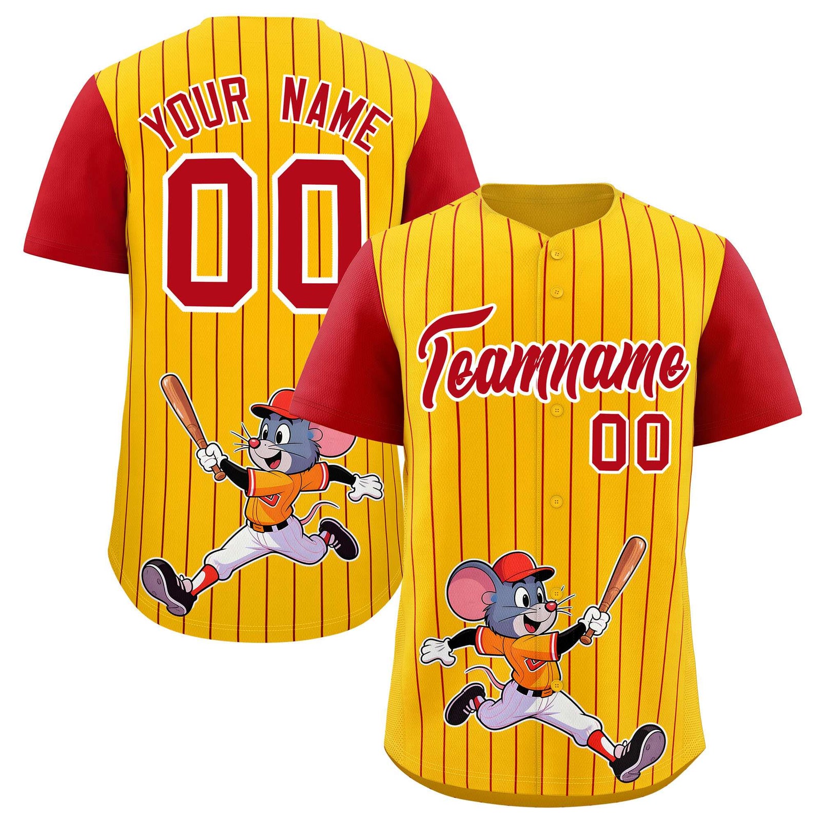Custom Yellow Red Stripe Animals Graffiti Pattern Raglan Sleeves Authentic Baseball Jersey