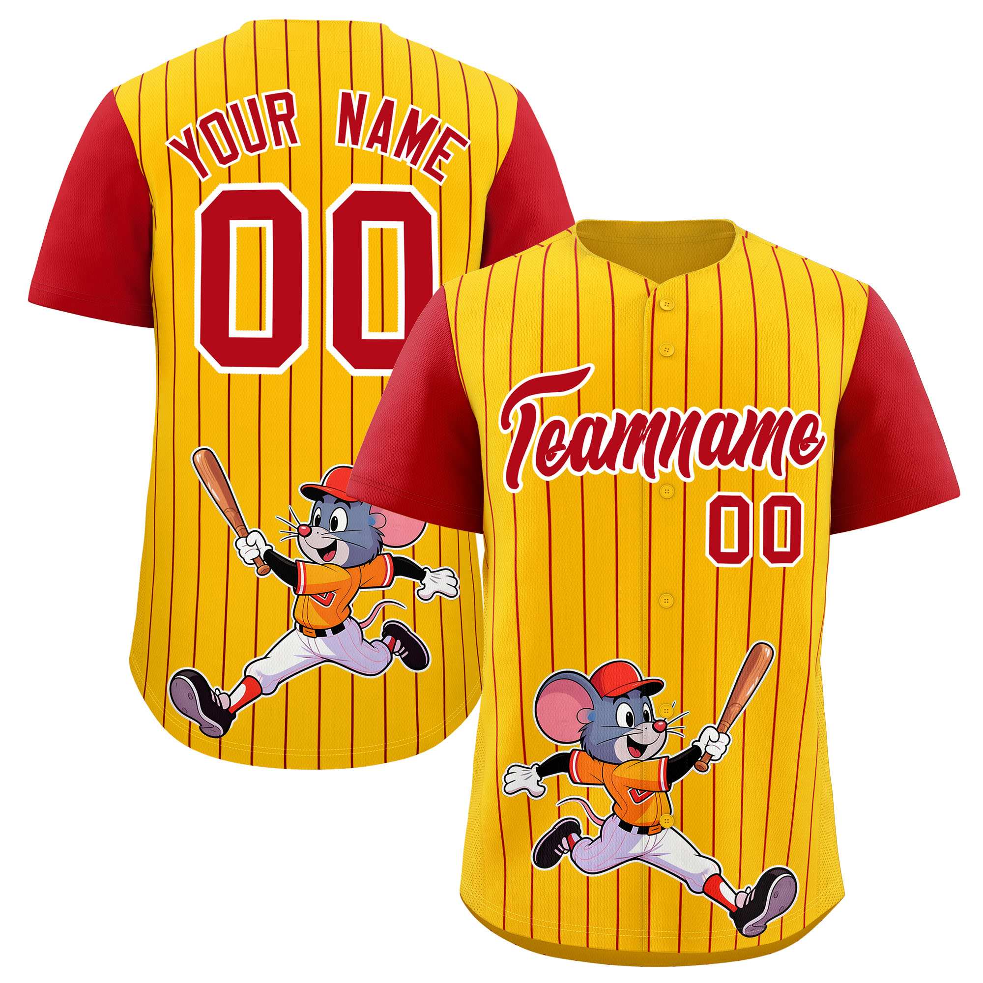 Custom Yellow Red Stripe Animals Graffiti Pattern Raglan Sleeves Authentic Baseball Jersey