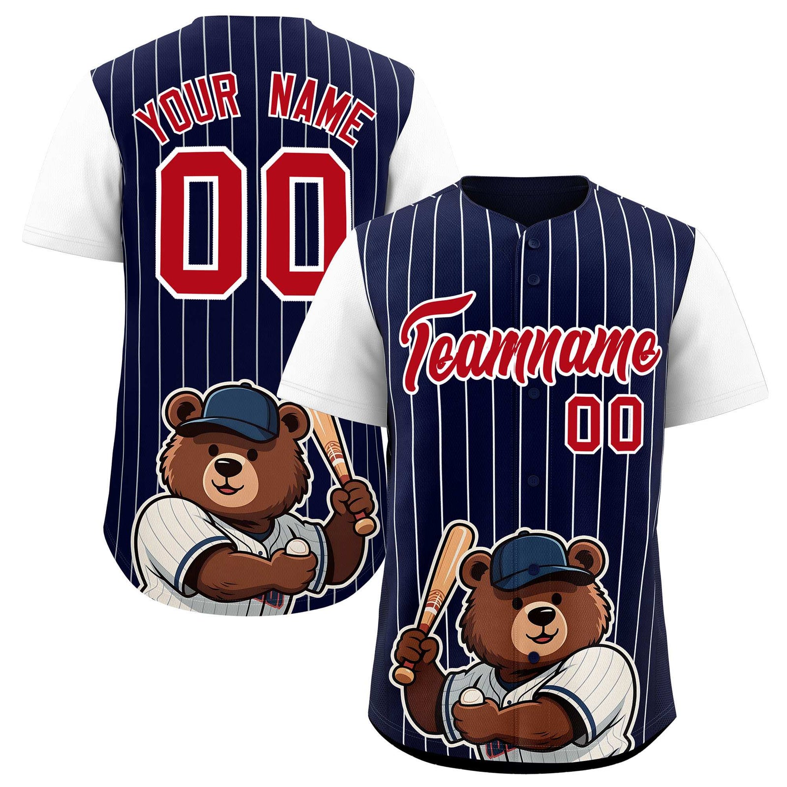 Custom Navy White Stripe Animals Graffiti Pattern Raglan Sleeves Authentic Baseball Jersey
