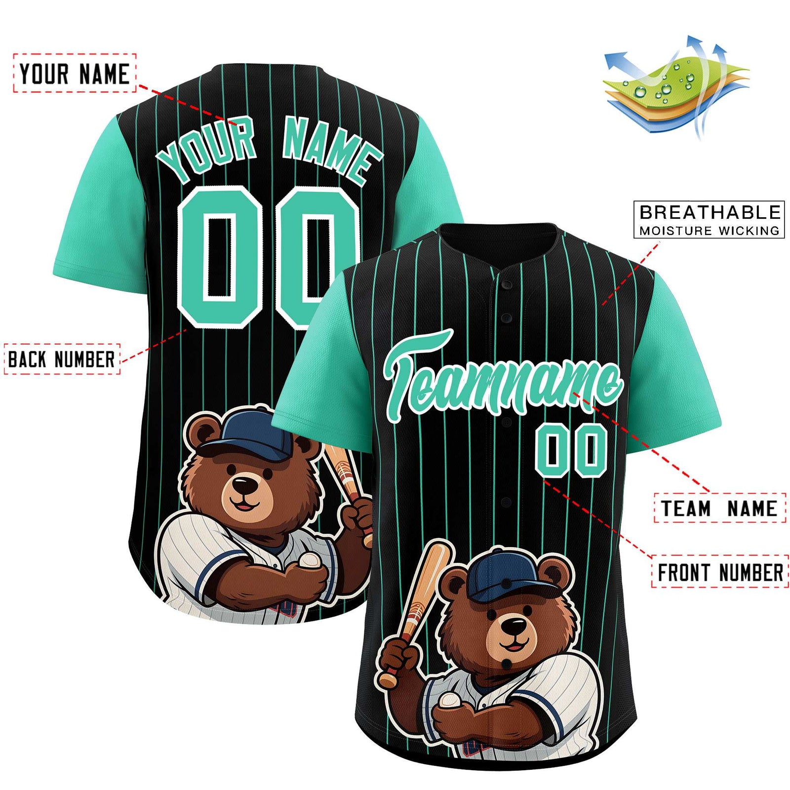 Custom Black Bright Green Stripe Animals Graffiti Pattern Raglan Sleeves Authentic Baseball Jersey
