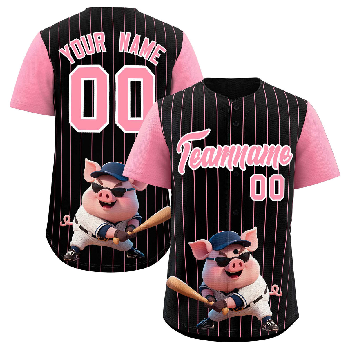 Custom Black Light Pink Stripe Animals Graffiti Pattern Raglan Sleeves Authentic Baseball Jersey