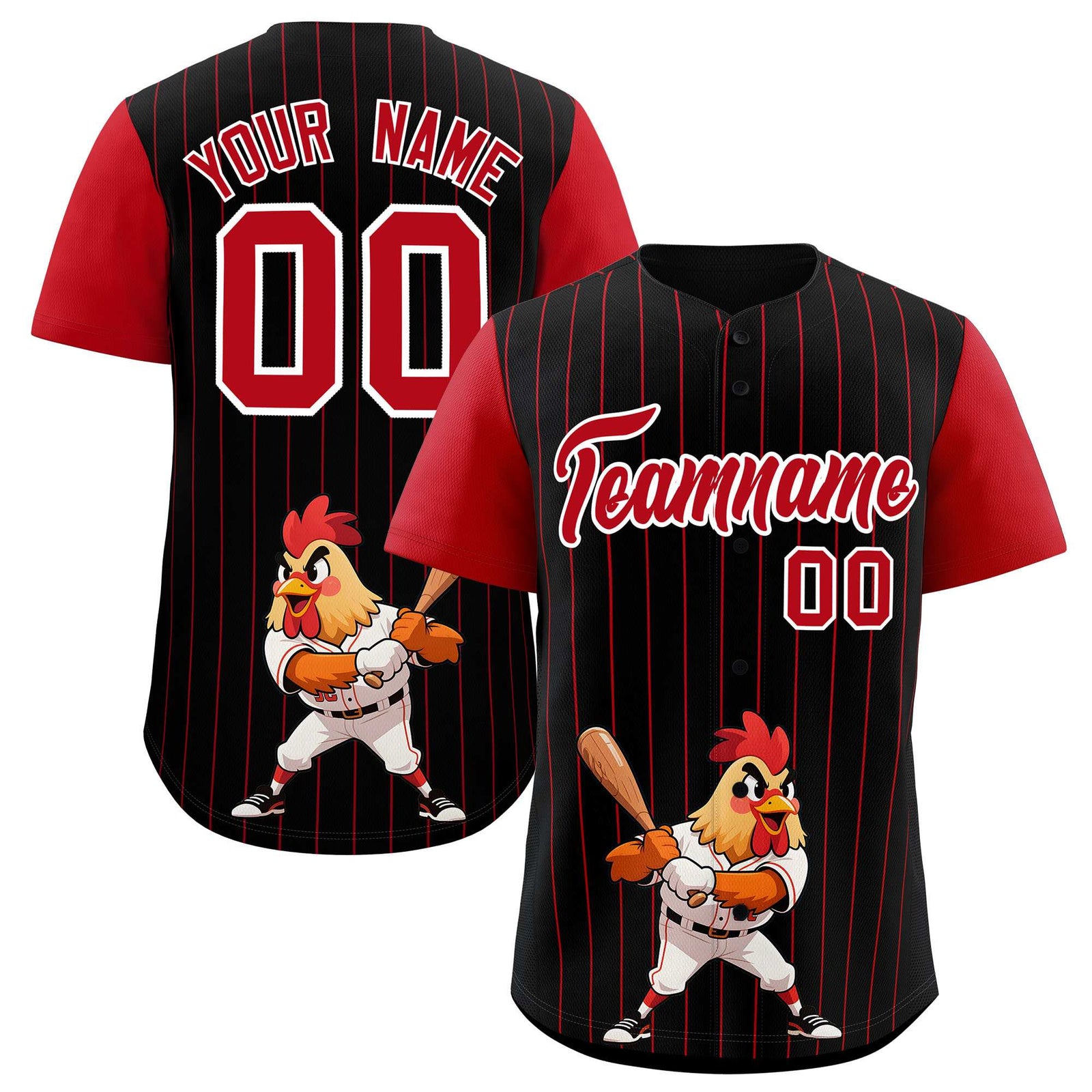 Custom Black Red Stripe Animals Graffiti Pattern Raglan Sleeves Authentic Baseball Jersey
