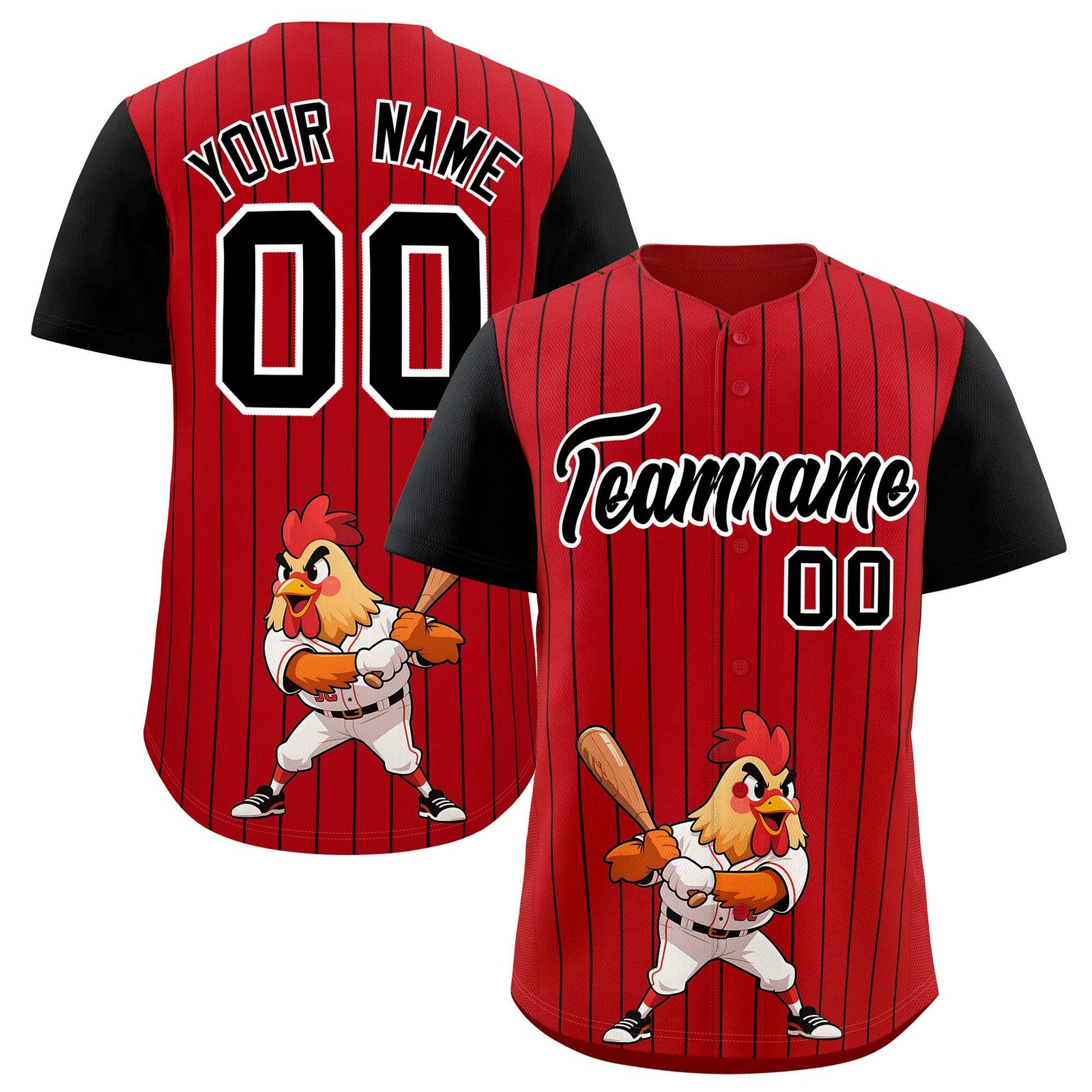 Custom Red Black Stripe Animals Graffiti Pattern Raglan Sleeves Authentic Baseball Jersey