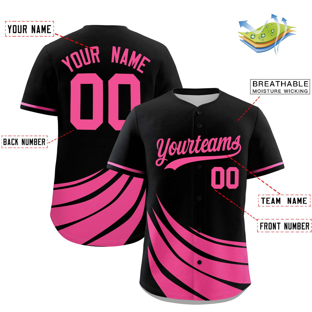 Custom Black Pink Wind Mark Graffiti Pattern Authentic Baseball Jersey