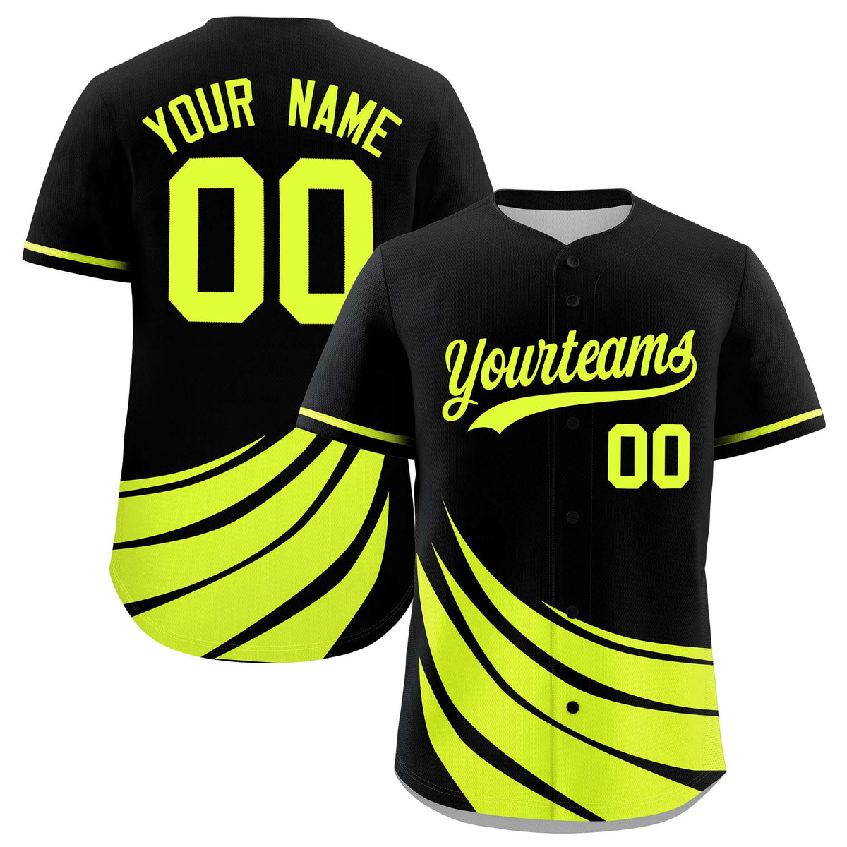 Custom Black Fluorescent Green Wind Mark Graffiti Pattern Authentic Baseball Jersey