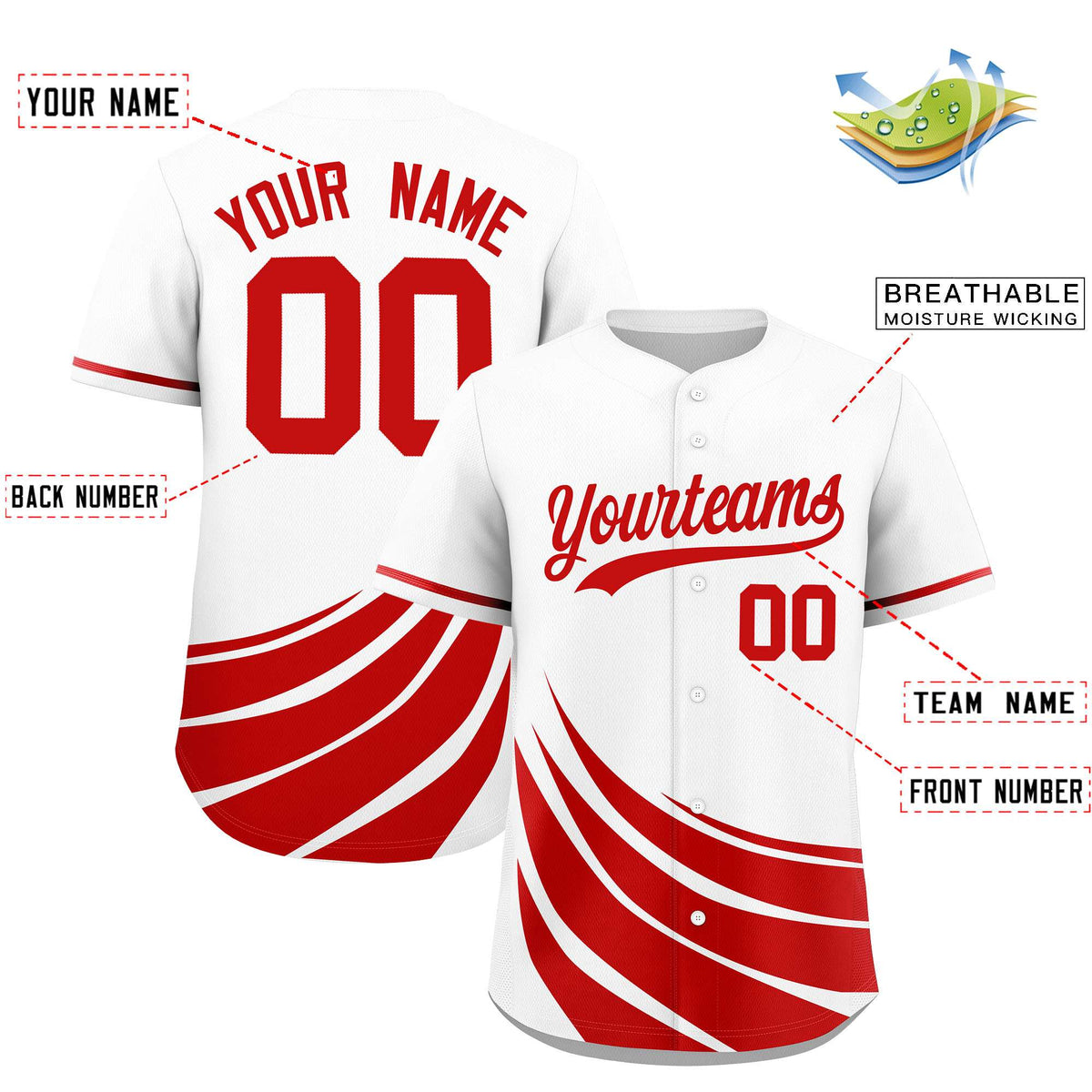 Custom White Red Wind Mark Graffiti Pattern Authentic Baseball Jersey