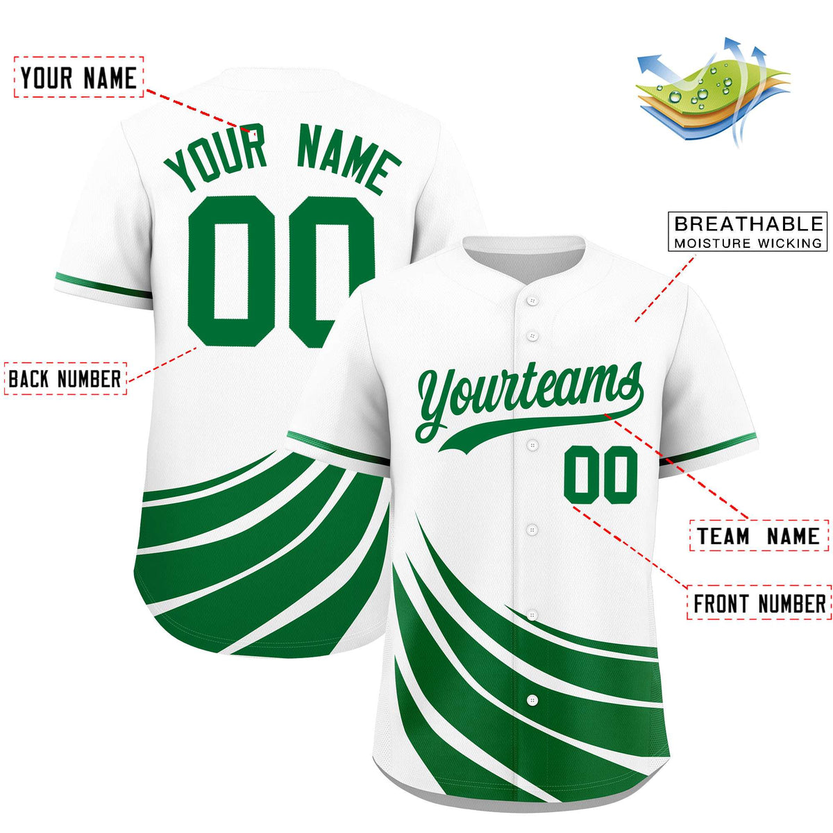 Custom White Kelly Green Wind Mark Graffiti Pattern Authentic Baseball Jersey