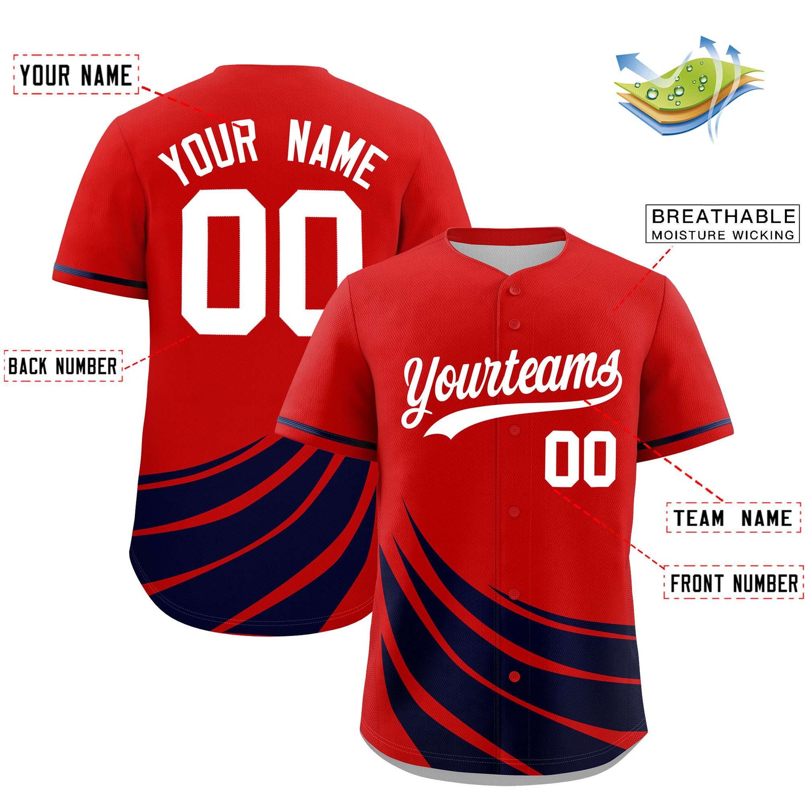 Custom Red Navy Wind Mark Graffiti Pattern Authentic Baseball Jersey