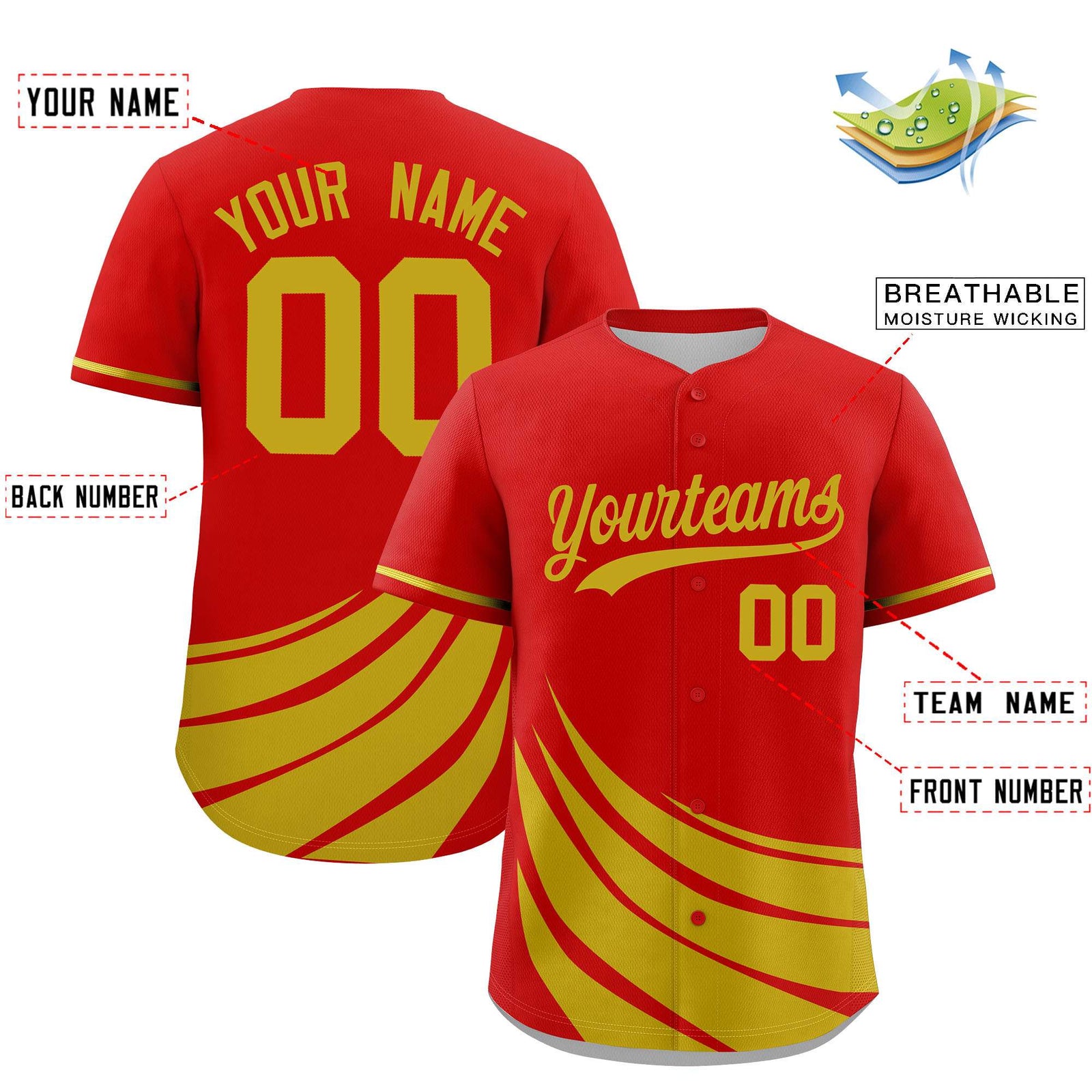 Custom Red Old Gold Wind Mark Graffiti Pattern Authentic Baseball Jersey