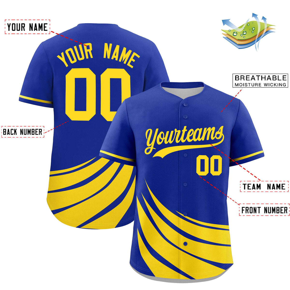Custom Royal Yellow Wind Mark Graffiti Pattern Authentic Baseball Jersey