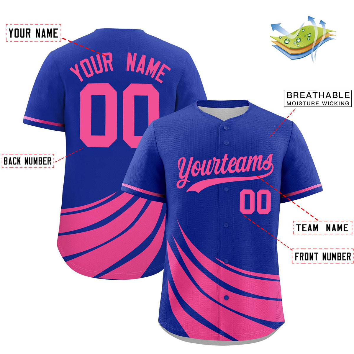 Custom Royal Pink Wind Mark Graffiti Pattern Authentic Baseball Jersey