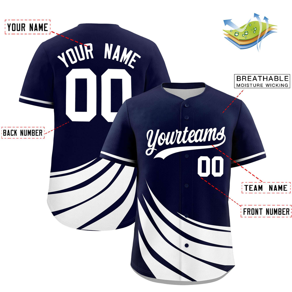 Custom Navy White Wind Mark Graffiti Pattern Authentic Baseball Jersey