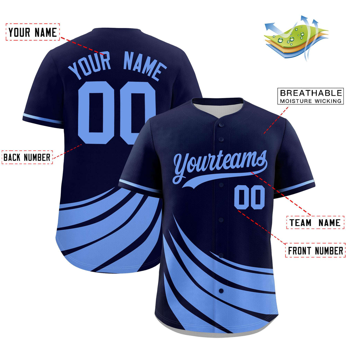 Custom Navy Light Blue Wind Mark Graffiti Pattern Authentic Baseball Jersey