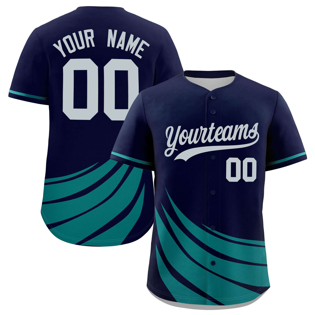 Custom Navy Aqua Wind Mark Graffiti Pattern Authentic Baseball Jersey
