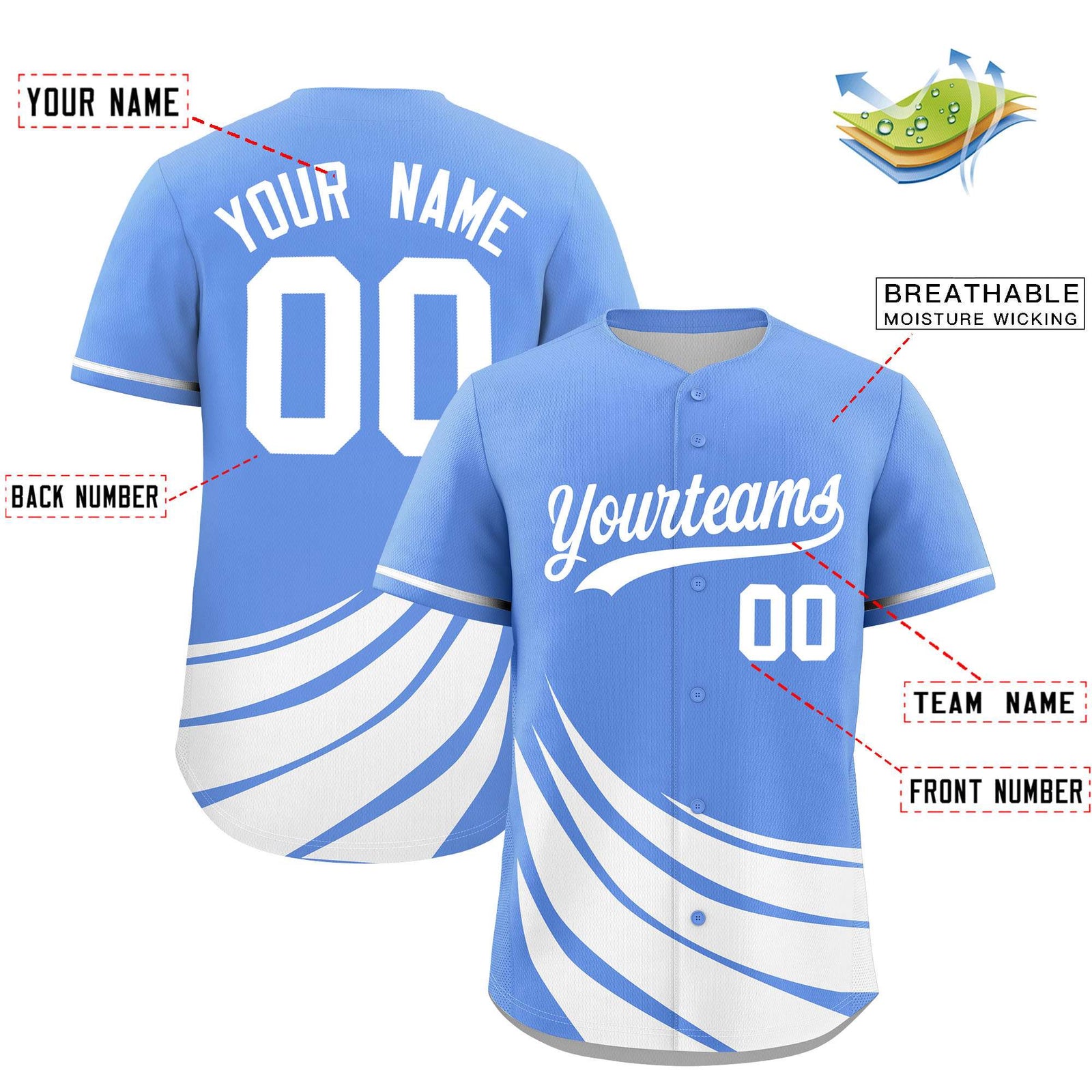 Custom Light Blue White Wind Mark Graffiti Pattern Authentic Baseball Jersey
