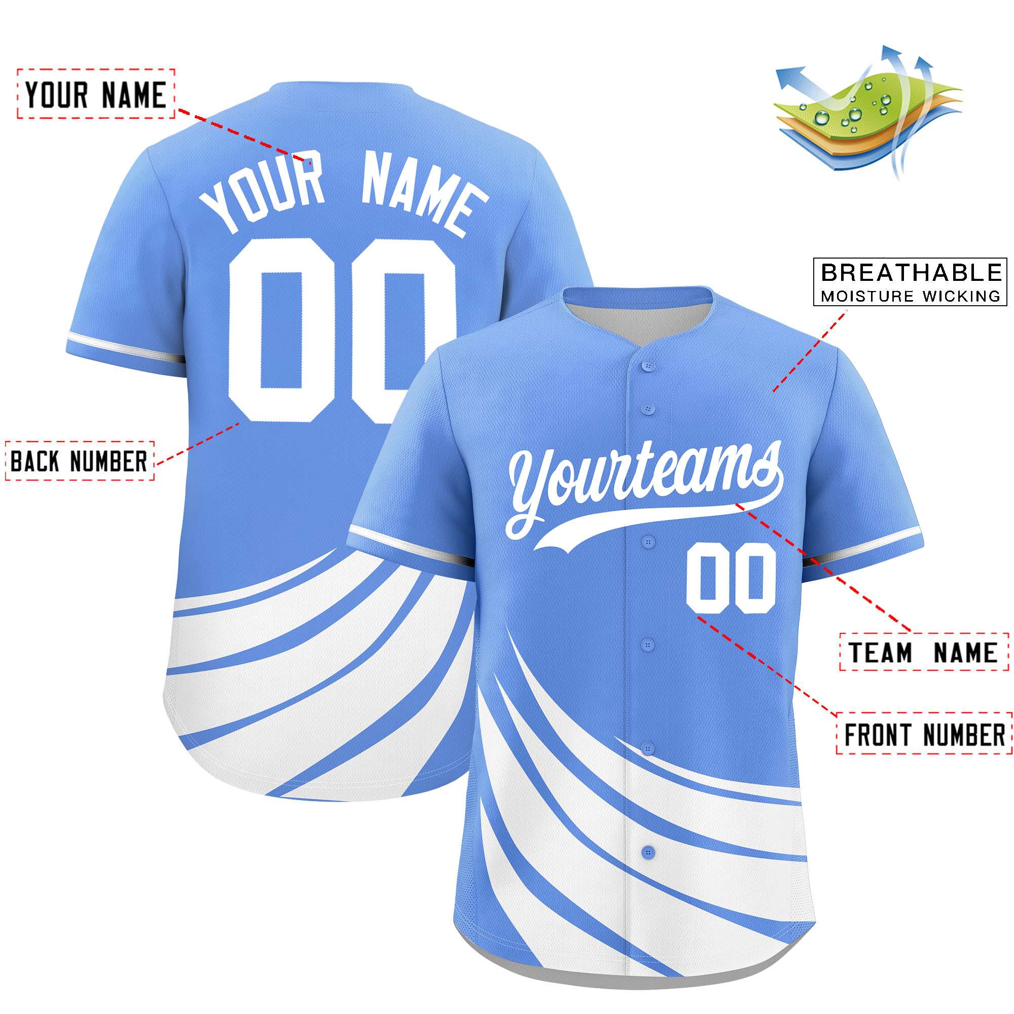 Custom Light Blue White Wind Mark Graffiti Pattern Authentic Baseball Jersey