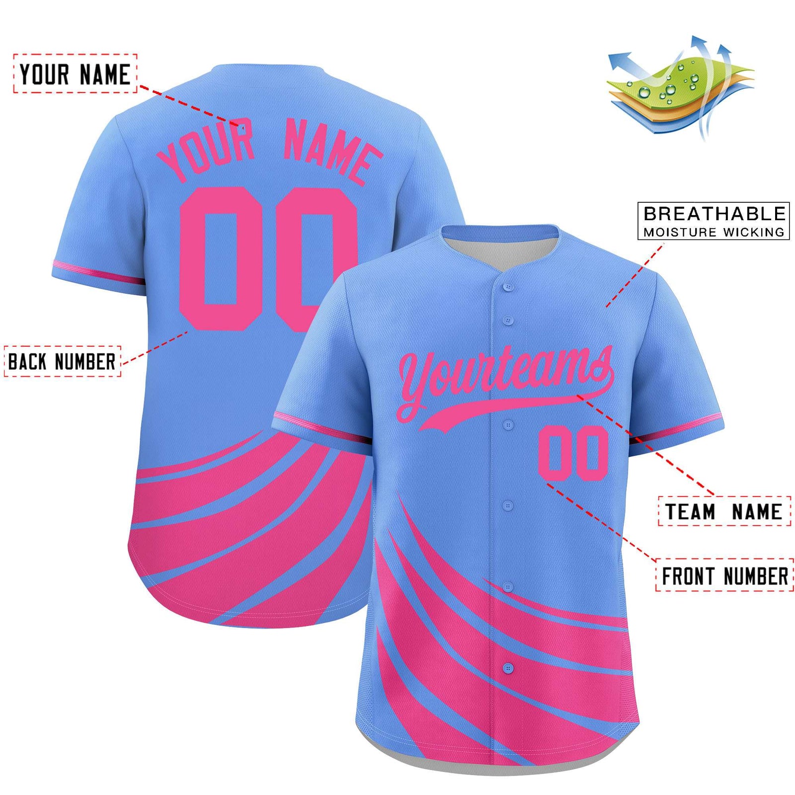 Custom Light Blue Pink Wind Mark Graffiti Pattern Authentic Baseball Jersey
