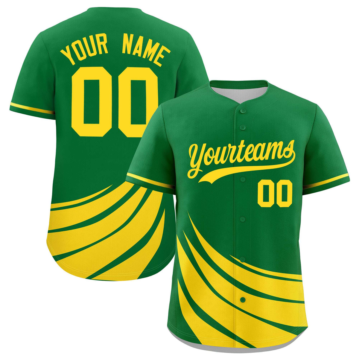 Custom Kelly Green Yellow Wind Mark Graffiti Pattern Authentic Baseball Jersey