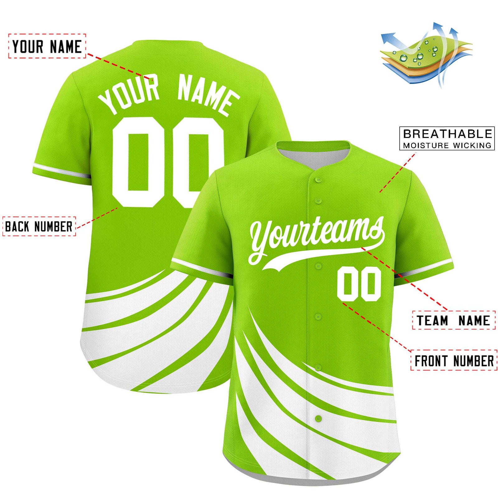 Custom Neon Green White Wind Mark Graffiti Pattern Authentic Baseball Jersey