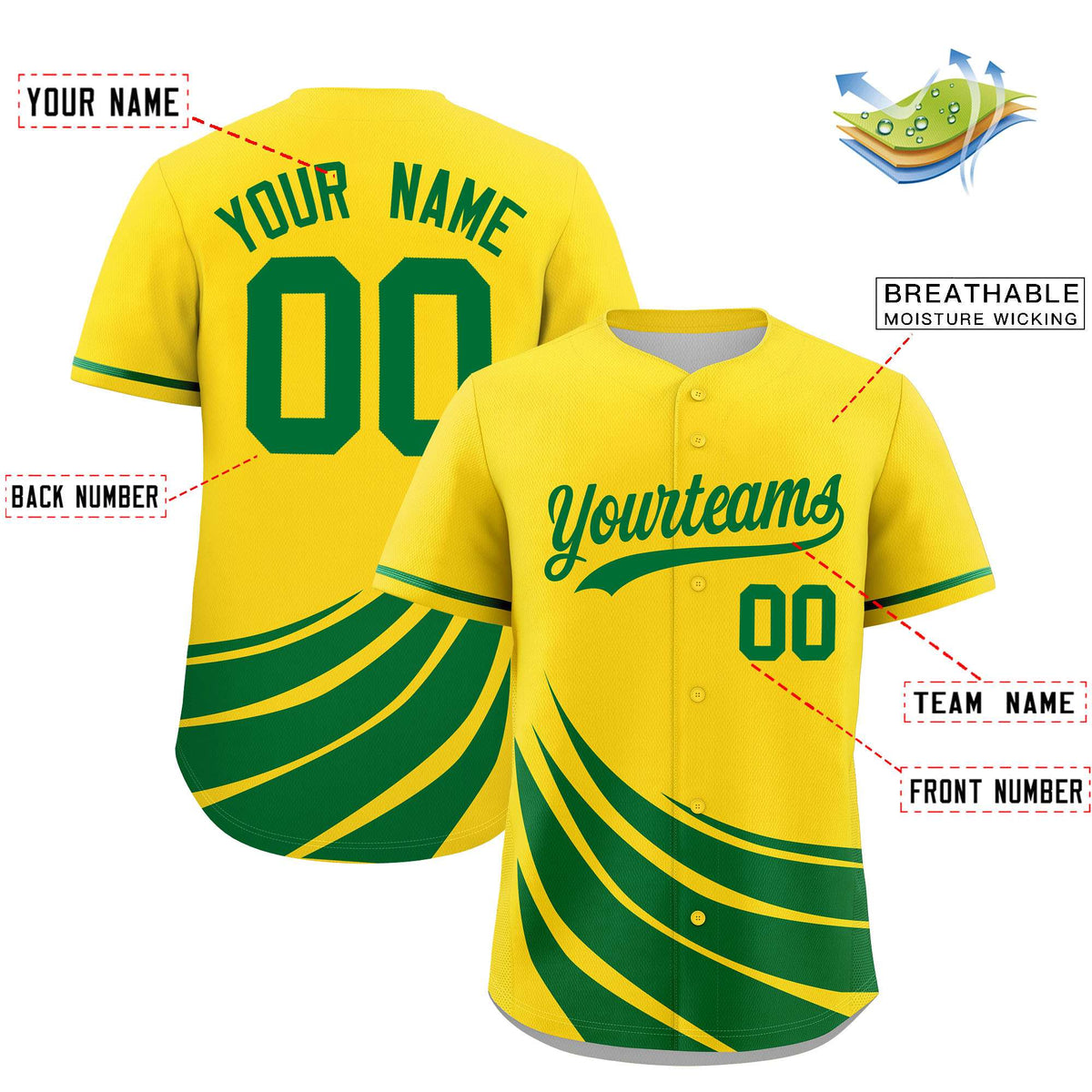 Custom Yellow Kelly Green Wind Mark Graffiti Pattern Authentic Baseball Jersey