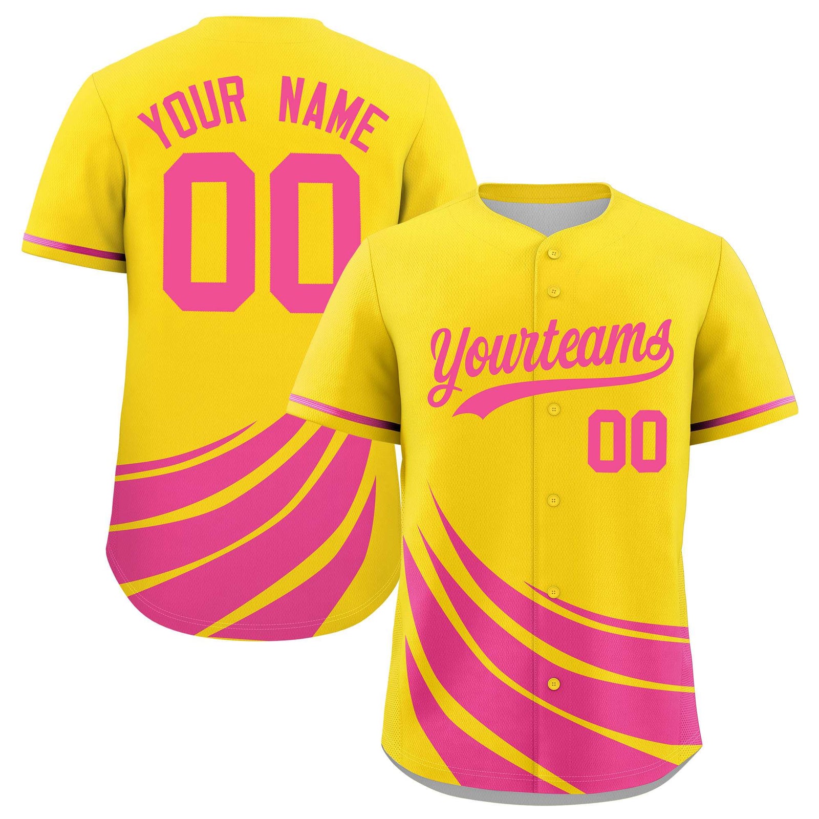 Custom Yellow Pink Wind Mark Graffiti Pattern Authentic Baseball Jersey