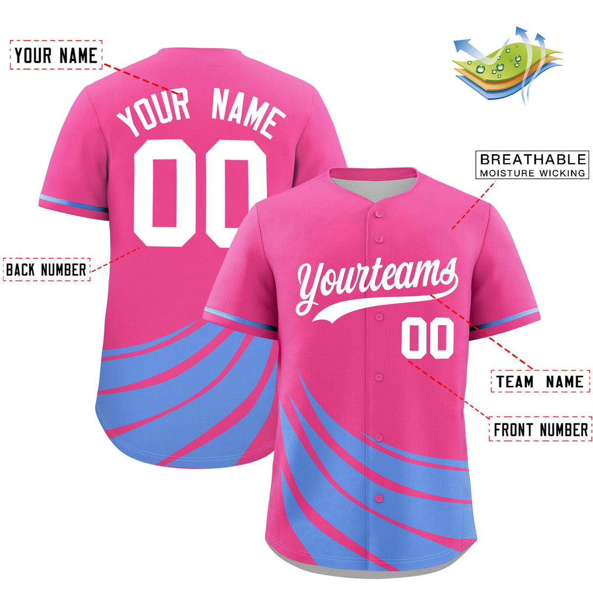 Custom Pink Light Blue Wind Mark Graffiti Pattern Authentic Baseball Jersey