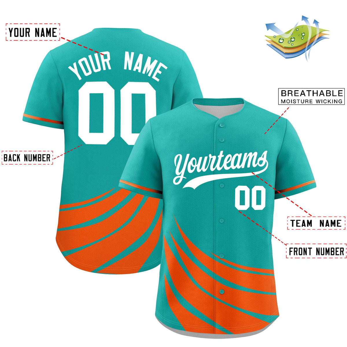 Custom Aqua Orange Wind Mark Graffiti Pattern Authentic Baseball Jersey